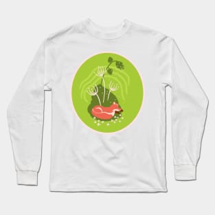 Sleeping fox with flowers Long Sleeve T-Shirt